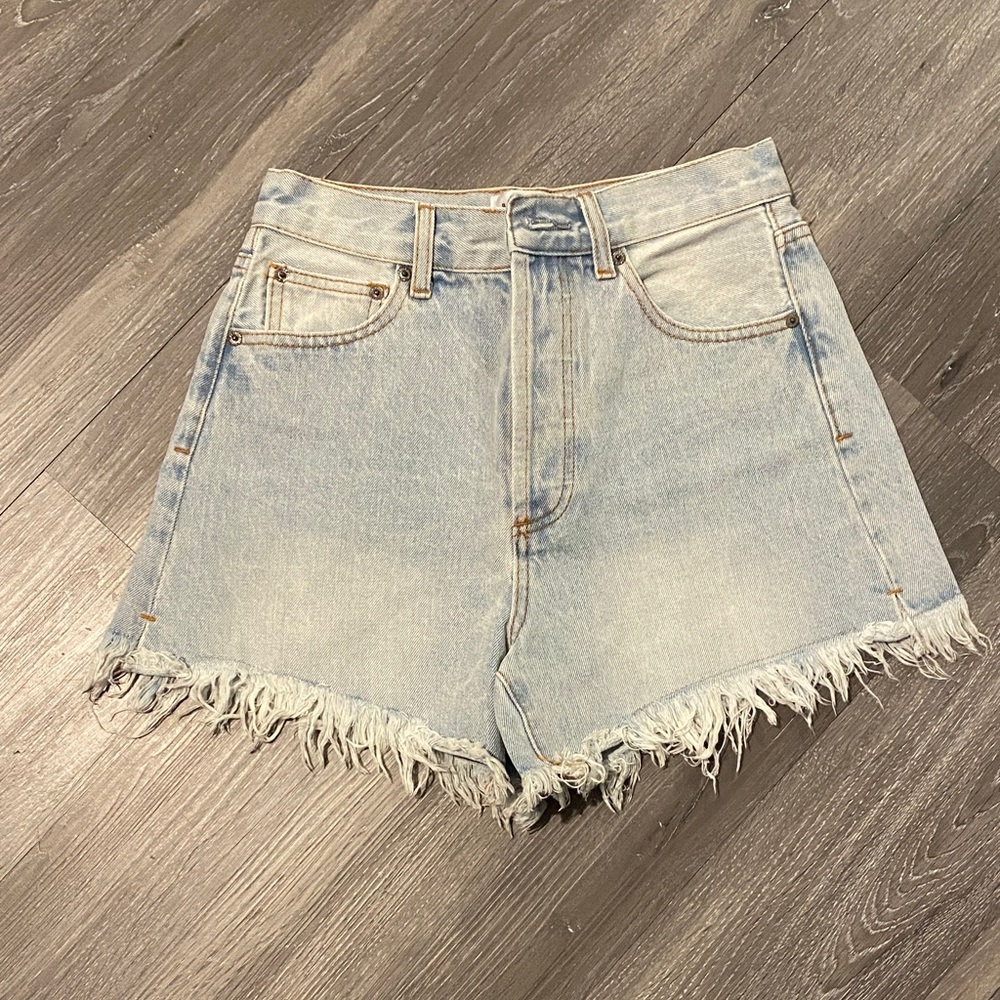 By Together Light Blue Frayed Jean Shorts